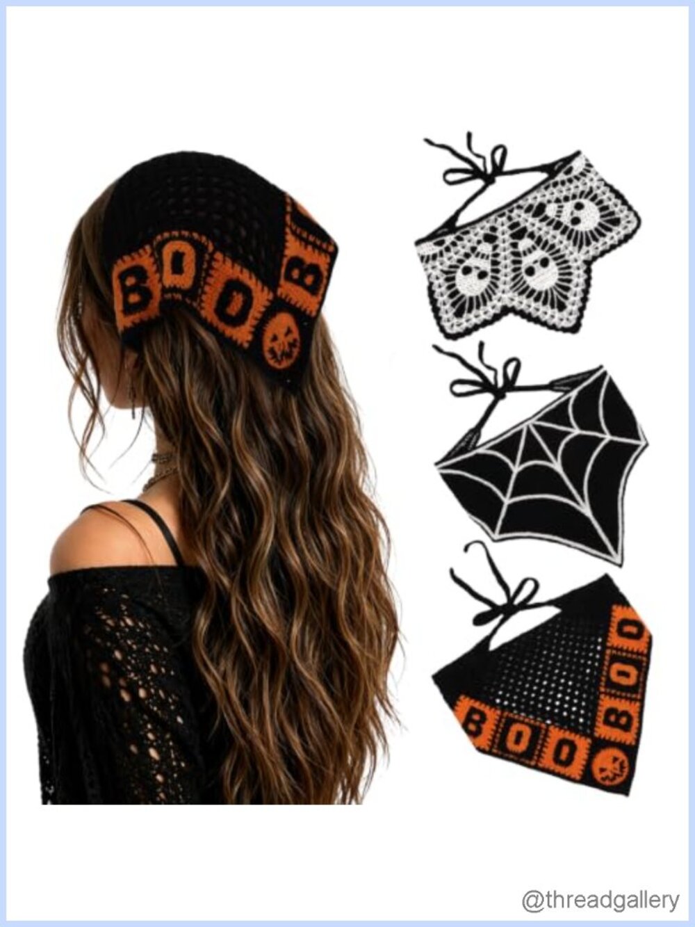 Handmade Crochet Knit Headscarf Triangle Tie Head Wrap Gothic Halloween Bandana